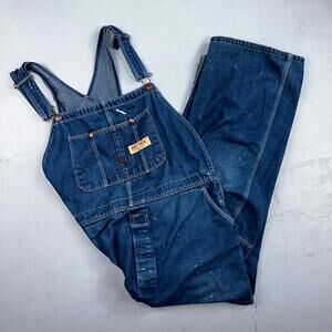 Big Mac Authentic Workwear Men's Bib Overalls 42x30 VTG Wash Blue Jean Denim